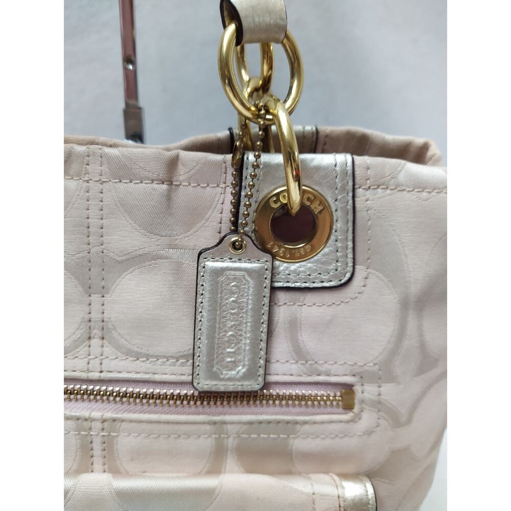 Coach Signature Beige Canvas Leather Trim Front Pocket Double Handles Tote Bag - Picture 3 of 16